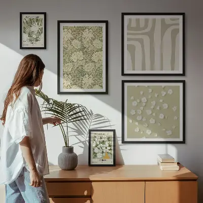 Galeria de parede com estampa de planta boho e flores