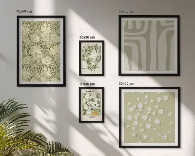 Galeria de parede com estampa de planta boho e flores