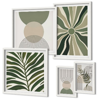 Parede galeria de quadros Gráficos elegantes com elementos verdes.