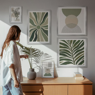 Parede galeria de quadros Gráficos elegantes com elementos verdes.