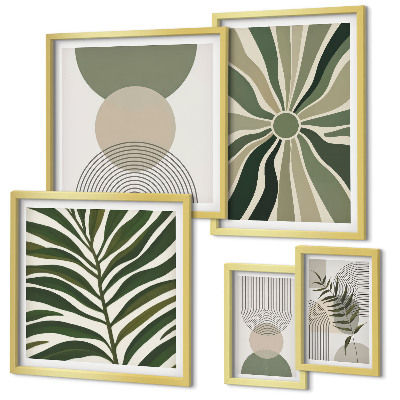 Parede galeria de quadros Gráficos elegantes com elementos verdes.