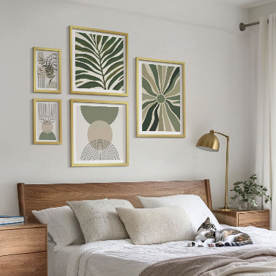 Parede galeria de quadros Gráficos elegantes com elementos verdes.