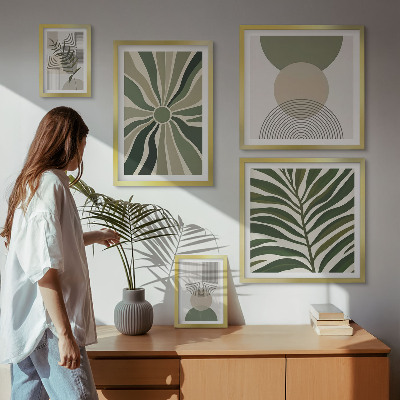 Parede galeria de quadros Gráficos elegantes com elementos verdes.