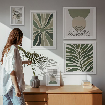 Parede galeria de quadros Gráficos elegantes com elementos verdes.
