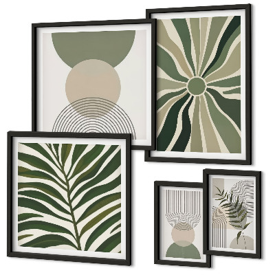 Parede galeria de quadros Gráficos elegantes com elementos verdes.