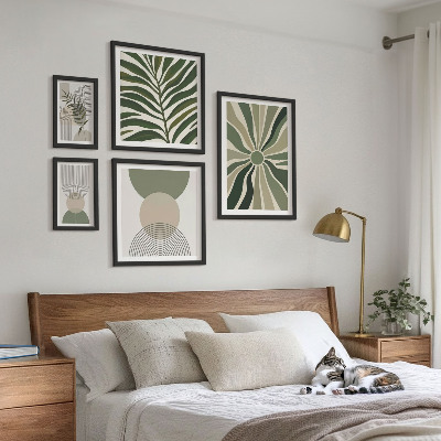 Parede galeria de quadros Gráficos elegantes com elementos verdes.