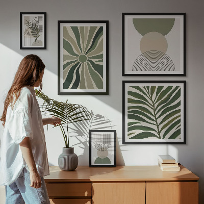 Parede galeria de quadros Gráficos elegantes com elementos verdes.