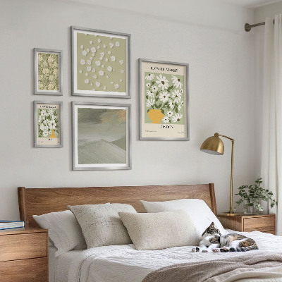 Conjunto de 5 quadros com moldura motivos florais urbanos