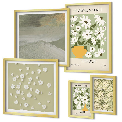 Conjunto de 5 quadros com moldura motivos florais urbanos