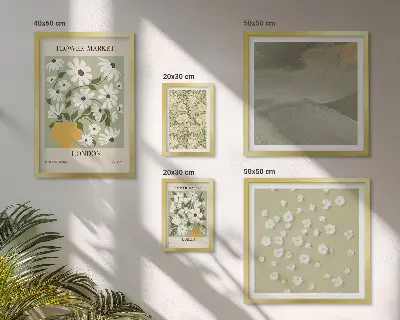 Conjunto de 5 quadros com moldura com motivos florais urbanos