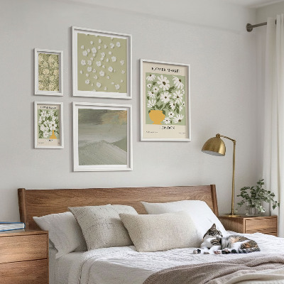 Conjunto de 5 quadros com moldura motivos florais urbanos