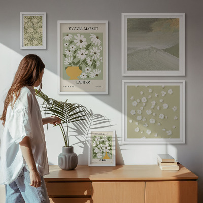 Conjunto de 5 quadros com moldura motivos florais urbanos
