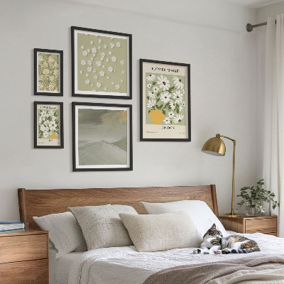 Conjunto de 5 quadros com moldura motivos florais urbanos