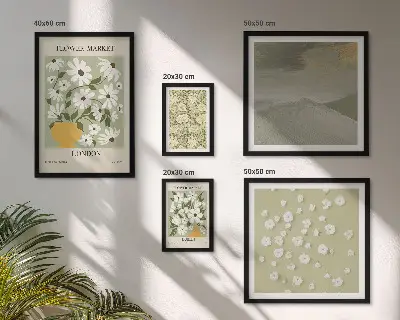 Conjunto de 5 quadros com moldura com motivos florais urbanos