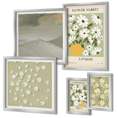 Conjunto de 5 quadros com moldura motivos florais urbanos