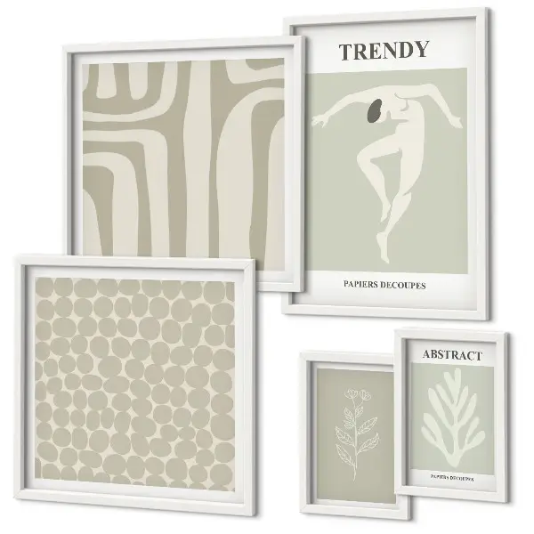 Conjunto de 5 quadros decorativos com estampas de gráficos abstratos elegantes em verde