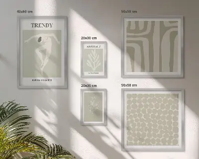 Conjunto de 5 quadros decorativos com estampas de gráficos abstratos elegantes em verde