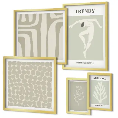 Conjunto de 5 quadros decorativos com estampas de gráficos abstratos elegantes em verde