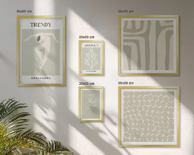 Conjunto de 5 quadros decorativos com estampas de gráficos abstratos elegantes em verde
