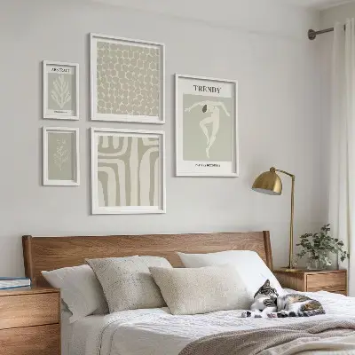 Conjunto de 5 quadros decorativos com estampas de gráficos abstratos elegantes em verde