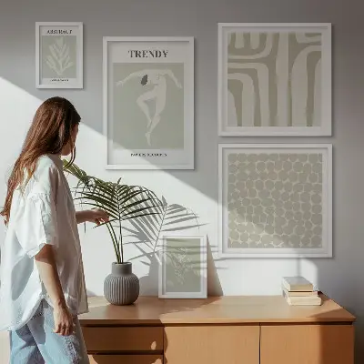 Conjunto de 5 quadros decorativos com estampas de gráficos abstratos elegantes em verde