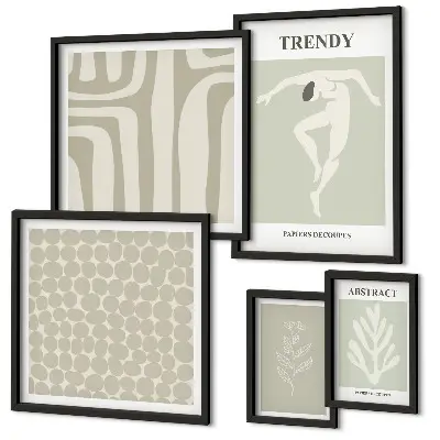 Conjunto de 5 quadros decorativos com estampas de gráficos abstratos elegantes em verde