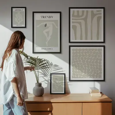 Conjunto de 5 quadros decorativos com estampas de gráficos abstratos elegantes em verde