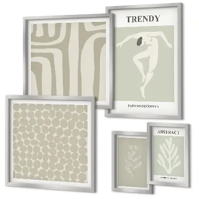 Conjunto de 5 quadros decorativos com estampas de gráficos abstratos elegantes em verde