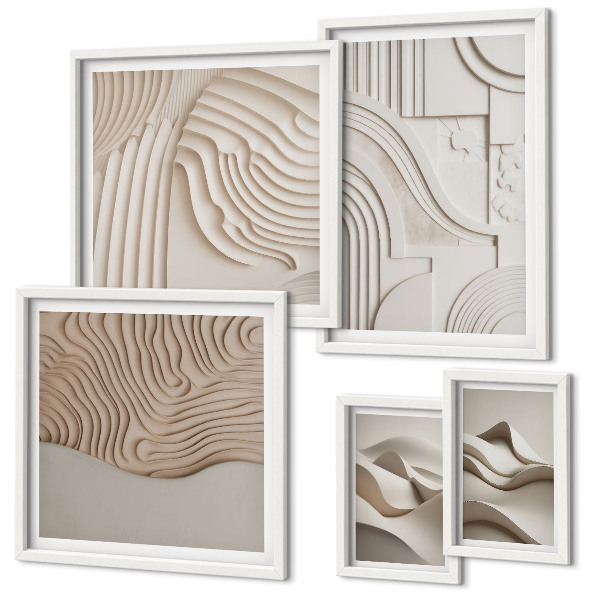 Galeria de parede Estruturas abstratas em tons de bege e branco