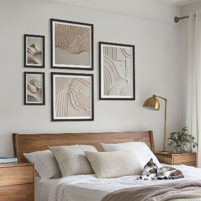 Galeria de parede Estruturas abstratas em tons de bege e branco