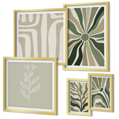 Conjunto de 5 quadros com moldura Padrões abstratos de plantas