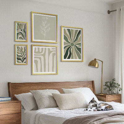 Conjunto de 5 quadros com moldura Padrões abstratos de plantas