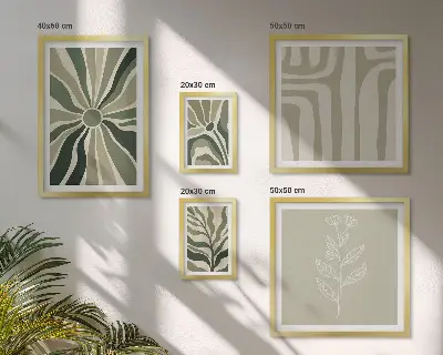 Conjunto de 5 quadros com moldura com estampas de padrões abstratos de plantas