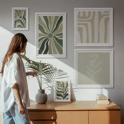 Conjunto de 5 quadros com moldura com estampas de padrões abstratos de plantas