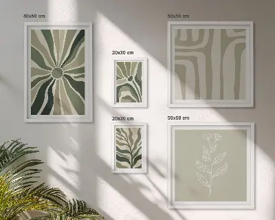 Conjunto de 5 quadros com moldura com estampas de padrões abstratos de plantas