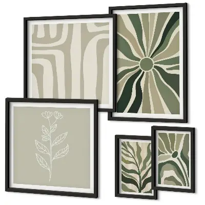 Conjunto de 5 quadros com moldura com estampas de padrões abstratos de plantas