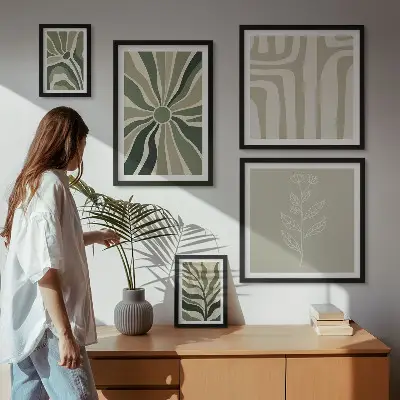 Conjunto de 5 quadros com moldura com estampas de padrões abstratos de plantas