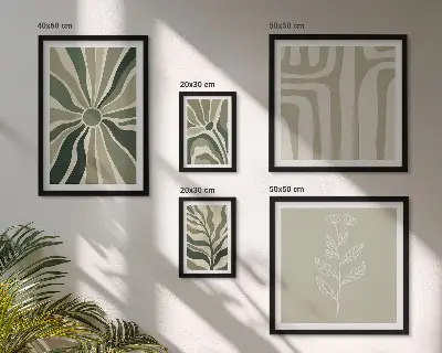 Conjunto de 5 quadros com moldura com estampas de padrões abstratos de plantas