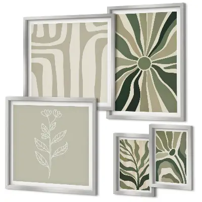 Conjunto de 5 quadros com moldura com estampas de padrões abstratos de plantas