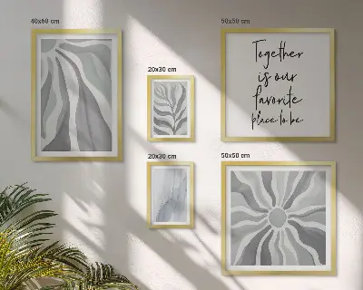 Galeria de parede com padrões abstratos em cinza e branco
