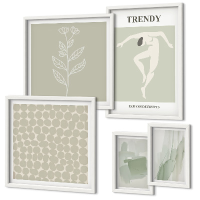 Conjunto de 5 quadros com moldura Gráficos elegantes em tema verde