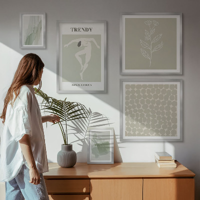 Conjunto de 5 quadros com moldura Gráficos elegantes em tema verde