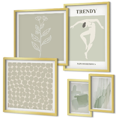 Conjunto de 5 quadros com moldura Gráficos elegantes em tema verde