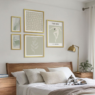 Conjunto de 5 quadros com moldura Gráficos elegantes em tema verde