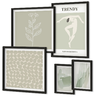 Conjunto de 5 quadros com moldura Gráficos elegantes em tema verde