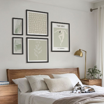 Conjunto de 5 quadros com moldura Gráficos elegantes em tema verde