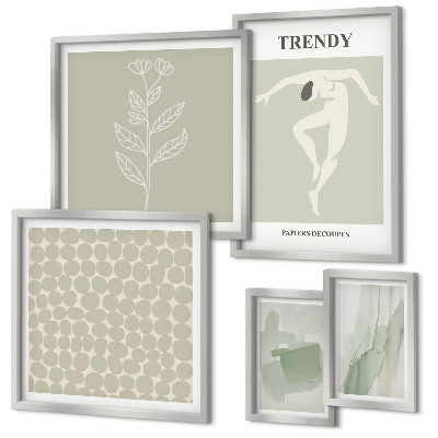 Conjunto de 5 quadros com moldura Gráficos elegantes em tema verde