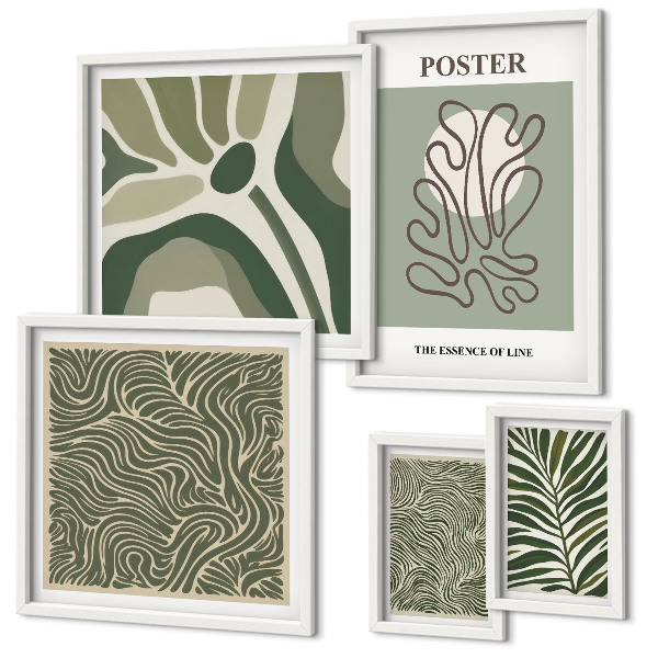 Conjunto de 5 quadros decorativos Formas abstratas de plantas boêmias