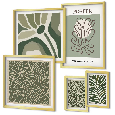 Conjunto de 5 quadros decorativos Formas abstratas de plantas boêmias