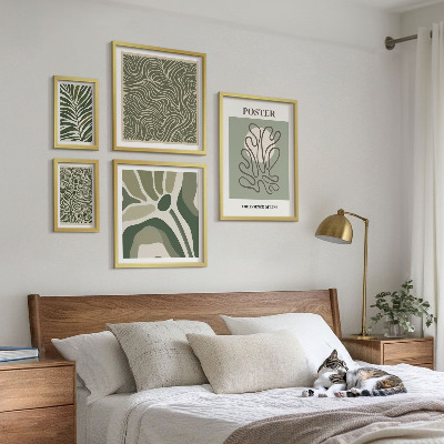 Conjunto de 5 quadros decorativos Formas abstratas de plantas boêmias
